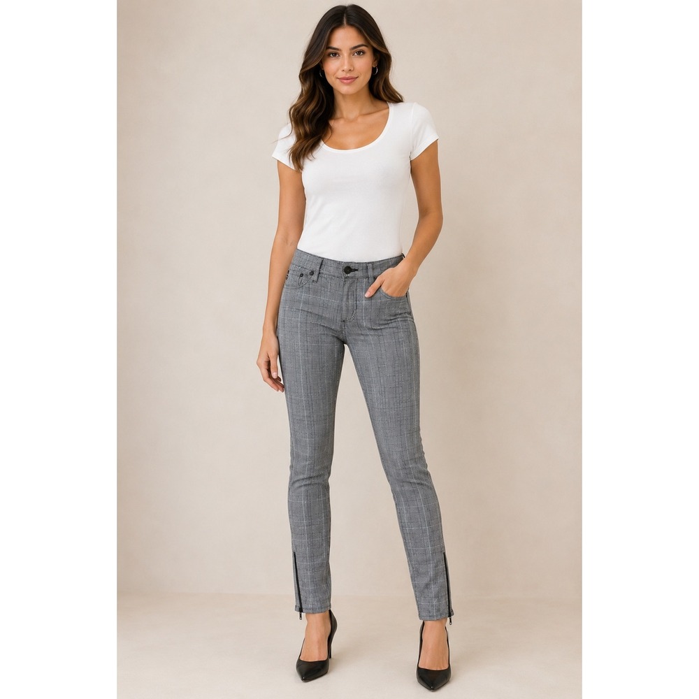 AG Adriano Goldschmied The Legging Ankle Zip Plaid Skinny Jeans 28R